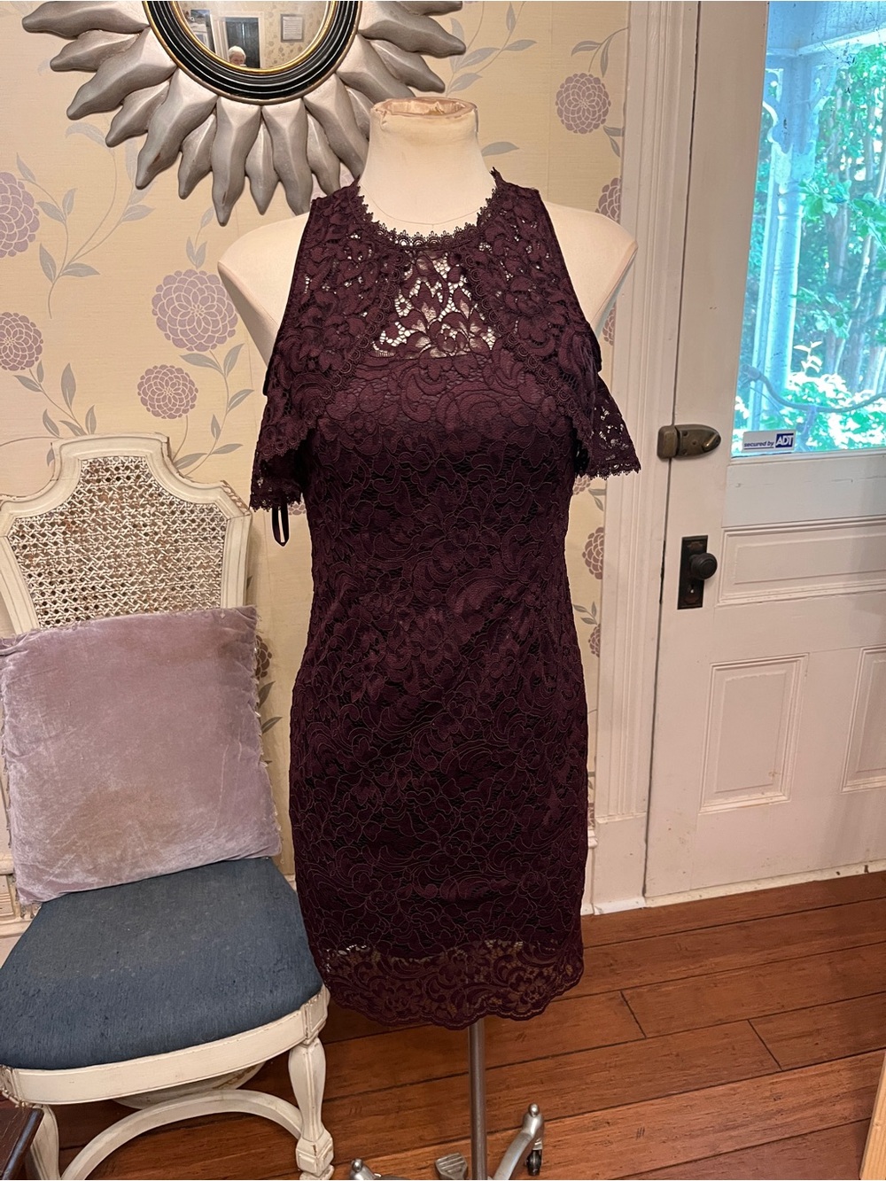 White House Black Market Eggplant Lace Halter Midi Dress NWT